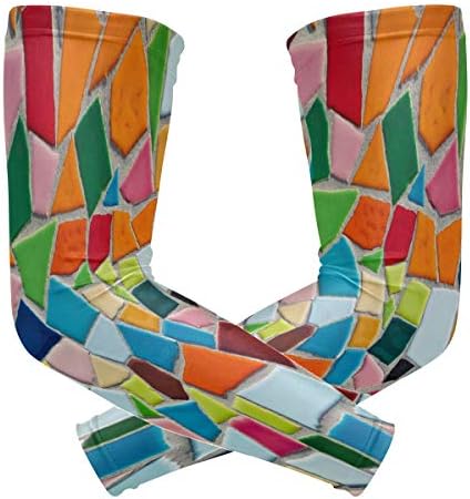 FAJRO Colorful Mosaic Art Pattern UV Protection Outdoor Sports Sunblock arm Sleeve Bike Cycling Compression