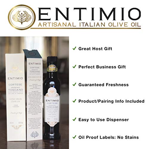 Entimio Cortese | Delicate Organic Olive Oil Extra Virgin | 2018 Harvest Italian Olive Oil from Italy, Tuscany, 2019 Gold Award | First Cold Pressed, Rich in Antioxidants | 16.9 (2 x 8.5) fl oz - Thumbnail 4