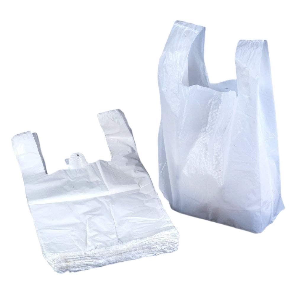 QTPack 100 White Plastic Carrier Bags Vest Style with Handles | Jumbo 16x24x30 | Shopping Bags | Premium Quality Recyclable