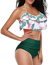 Huiyuzhi traje de baño de dos piezas con volantes y cuello halter, para dama