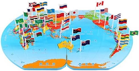 YAOSEN Wooden World Map Flag Matching Puzzle Toy Geography Educational Toy