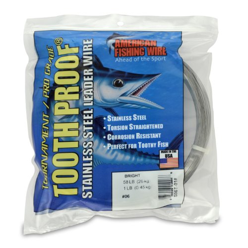 American Fishing Wire Tooth Proof Stainless Steel Single Strand Leader Wire, Size 6, Bright Color, 58 Pound Test, 1 Pound Coil