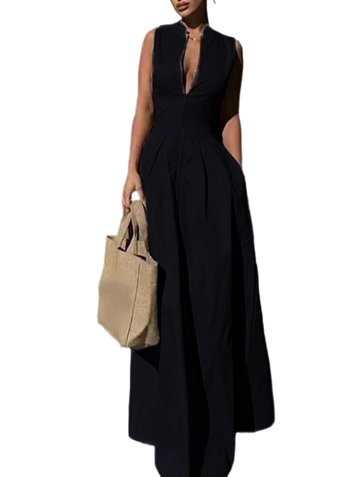 Photo 1 of **USED**Molisry Women's Business Casual Work Dresses Flowy Sleeveless A-Line Tank Long Maxi Dress Summer 2025 Black MEDIUM