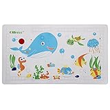 Ollieroo Bath Mat For Kids PVC Cartoon No Slip Bathtub Shower Mat with Too Hot Indicator White 27.5” X15.7”