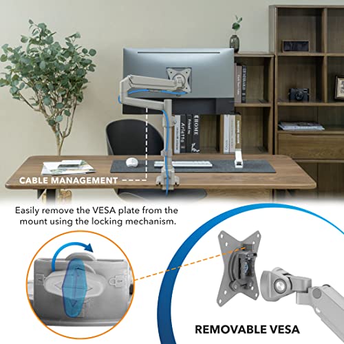 Mount-it! Soporte de Escritorio para un Solo Monitor | Brazo de Monitor de Resorte de Gas montado en Poste | Elevador de Pantalla de computadora de Altura Ajustable Premium