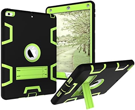 AOKER New iPad 2017 9.7 inch Case, Three Layer Heavy Duty Armor Defender Shockproof Full Body Protective Case with [Kickstand] Cover for Apple New iPad 9.7 inch (2017 Version) (Black green)