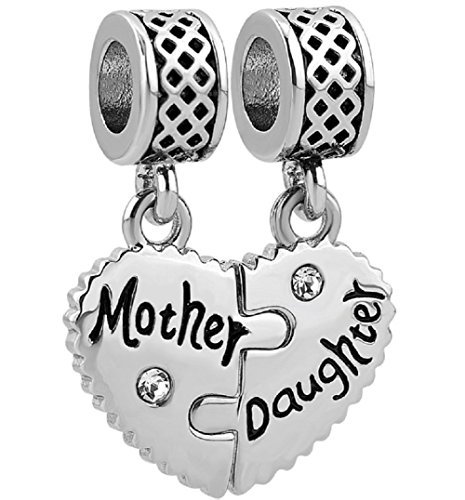 Heart of Charms Mom Mother Heart I Love My Girls or Boys Charms Photo Charms Beads for Snake Chain Bracelets (mother daughter-2)