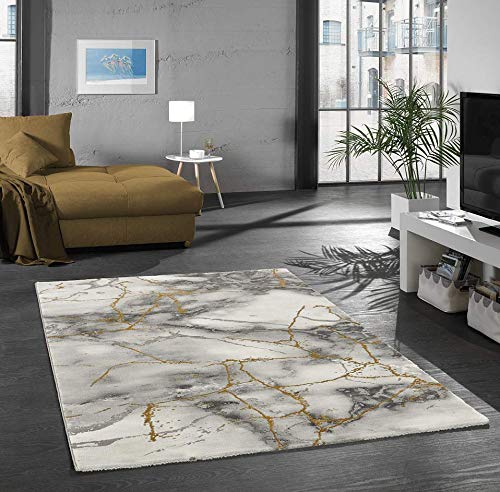 Merinos Teppich Wohnzimmer Design Teppich Marmor Optik mit Glanzfasern