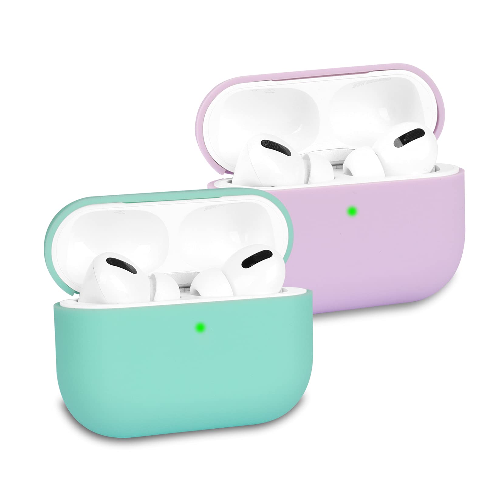 KOKOKA Case Cover Compatible with Airpods Pro, Soft Silicone Skin Case Cover Shock-Absorbing Protective Case for Airpods Pro, Front LED Visible, 2 Pack Lavender/Mint Green
