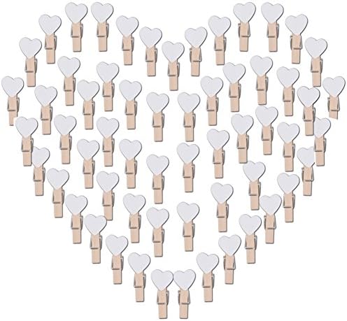 100pcs Wooden Heart Pegs Mini Wooden Clothespins Photo Clips Cloth Paper Art Craft DIY Clip (White)