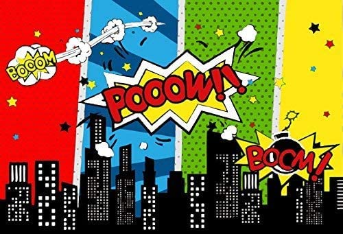 Renaiss 7x5ft Comic Super City Backdrop Cartoon Humor Abstract City Photography Background for Boy Kid Birthday Party Banner Vinyl Photo Video Shoot Studio Props