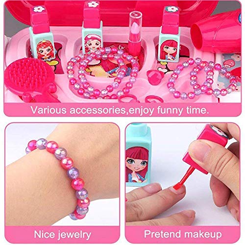 Candice's Sweet Pretend Play Vanity Case Fashion Beauty Salon Cosmetic Palette with Hair Dryer Mirror Scissors Hair Brush For Little Girls Toddler 20 Pcs - Thumbnail 2