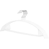 BESSLEE Non-Slip Rubber Coated Metal Hangers No Shoulder Bump, Set of 5/10 Heavy Duty Contour Sweater Hangers for Shirts Coats Dresses or Suits, Rust-Free Closet Clothes Organizer, 16.5”, White