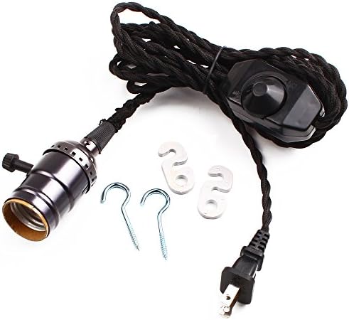 CoxLED Socket Single Vintage Screw Industrial Edison Bulbs Retro Pendant Lamp Holder With Switch With Dimmer 11 FT Twisted Cord (Black)