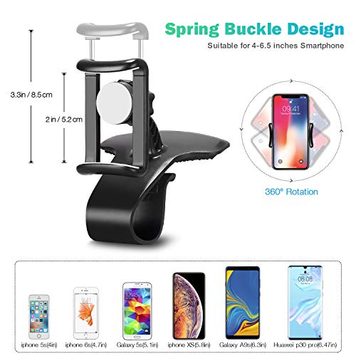 Dashboard Cell Phone Holder, Makeasy 2 in 1 Dashboard Car Phone Mount and Air Vent Car Phone Mount Suitable for 4 inches to 6.5 inches Smartphones, 360-Degree Rotation Adjustable Mobile Clip Stand