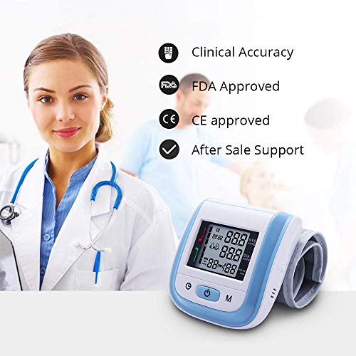 Blood Pressure Monitor Cuff Wrist Digital BP Monitor Clinically Accurate & Fast Reading with Large LCD Display - FDA Approved Essential for Home Care (Blue)