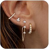 SELFROSE Stack Earrings For Women,Dainty 14K Gold Plated Pearl Hoop Huggie Earring Set Cute Chain Cartilage Earring Stack Trendy Hypoallergenic Long Drop Stud Earrings Jewelry