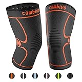 CAMBIVO 2 Pack Knee Brace, Knee Compression Sleeve Support for Running, Arthritis, ACL, Meniscus Tear, Sports, Joint Pain Relief and Injury Recovery (Large, Orange)