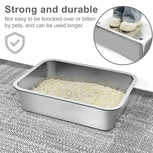 ORCHID M® 19.7"x13.8"x5.9"Stainless Steel Cat Litter Box High Side Cats Toilet Kitten Litter Pan, Pet Cleaning Tool for Big and Small Cats, Rabbits, Splash-Proof and Non-Stick Cat Poop Box odorless