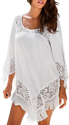 Jevole Beach Coverups for Women Bikini Swimwear Cover Up Quickly Dry Oversize Lace Swimsuit Summer Beachwear White