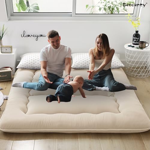 Beauenty Japanese Floor Mattress, Roll Up Quilted Bed Futon Mattress, Thicken Sleeping Pad, Portable Daybed Guest Bed,120 * 200CM(Style 5)