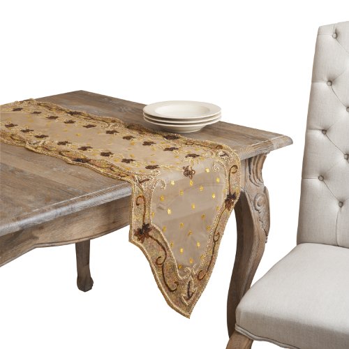 Hand Beaded Gold Jasmine Table Runner. 16"x72