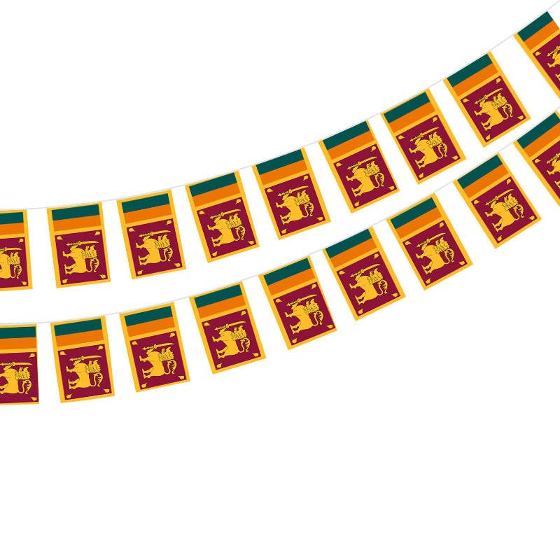 Pandiui23 Sri Lanka Flag 40 Pcs, 11.4M Garland, Rectangular Pennants, 14x21cm, Green and Orange, Patriotic, Waterproof, Foldable, National Holidays