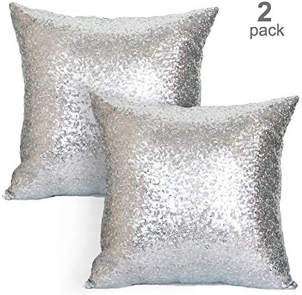 AMAZLINEN Sequin Pillow Cover- Decorative Cushion Covers- 18x18 Inches-2 Pack Hidden Zipper- Back Side Mistique Satin Fabric- for Home, Party, Wedding & Formal Events- Comes Out in Multiple Colors