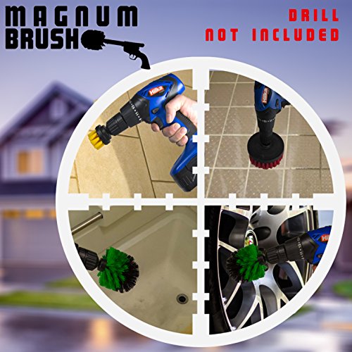 Magnum Power Scrubbing Drill Brush Attachment set, Turbo Scrub Kit of 3 Scrubbing Brushes All Purpose cleaning kit cleans Showers, Bathtub, Toilet, Tiles, Grout, Floors etc Make Your Chores Effortless - Thumbnail 3