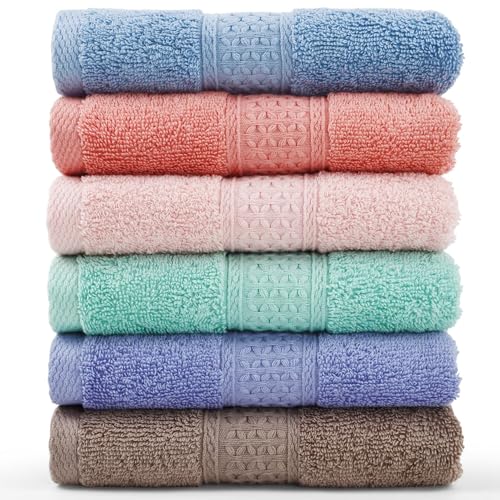 Cleanbear Washcloths Set, 100% Cotton, 6-Pack Wash Cloths, 13” x 13”