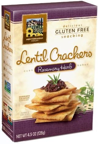 Mediterranean Snacks Gluten Free Lentil Crackers, Rosemary Herb, 4.5 Ounce