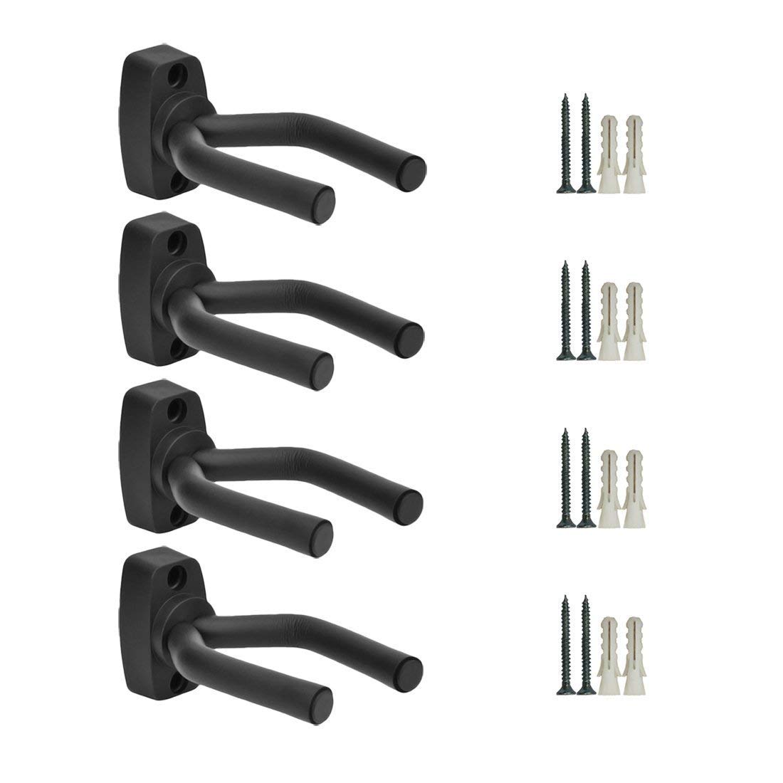 CAIHONG Guitar Wall Hangers 4 Pack, Guitar Wall Mount Hooks Bracket Holder Stand Display with Screws - Easy to Install - Fits All Size Guitars, Bass, Mandolin, Banjo, Ukulele