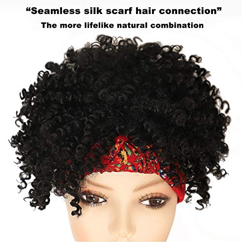 Short Curly Headband Wigs for Black Women, Drawstring Headwrap Hairstyles Synthetic Hair Wigs Headband Afro Wigs Natural Color (7Inch Red Headband)