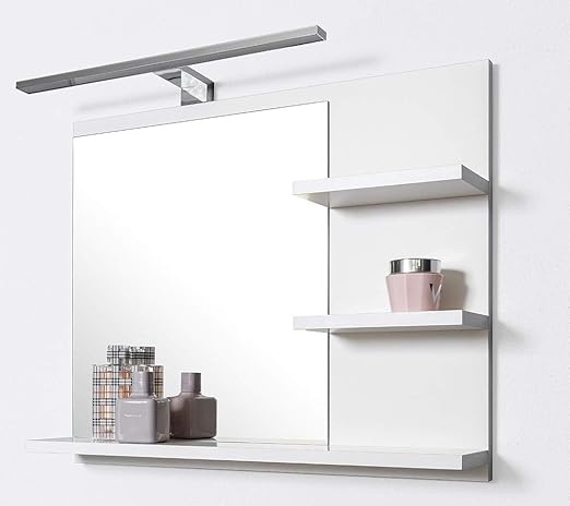 Domtech Badspiegel Mit Ablagen Weiss Mit Led Beleuchtung Badezimmer Spiegel Wandspiegel Amazon De Kuche Haushalt