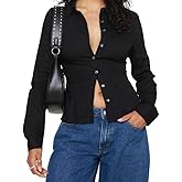 Women Long Sleeve Button Down Shirt Y2K Lapel Collar Slim Fit Cropped Blouse Coquette Plaid Going Out Tops