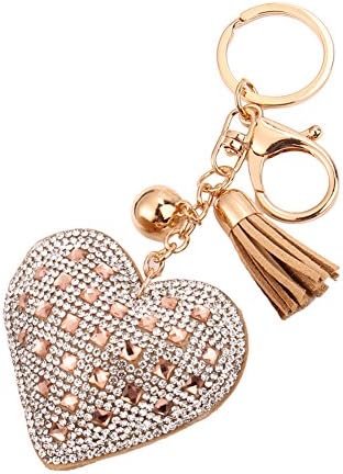 Ecotrump Women Key Chain Love Heart Pendant Leather Tassel Rhinestone Crystal KeyChain