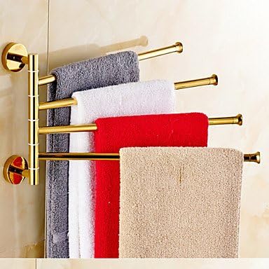 QTLI Gold-plated solid brass 4 bar swivel bathroom Towel rack