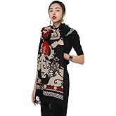 DANA XU 100% Merino Wool Pashmina Shawl for Women 96"x43", Oversized Cashmere Wrap with Tassels, Floral Travel Blanket Cape