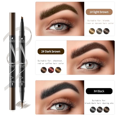 Eyebrow Pencil, Waterproof 2 in 1 Dual Ended Eyebrow Pencil with Microblading Durable Eyebrow Pencil with Eyeliner Pen Head for Multiple Uses (Dark Brown)