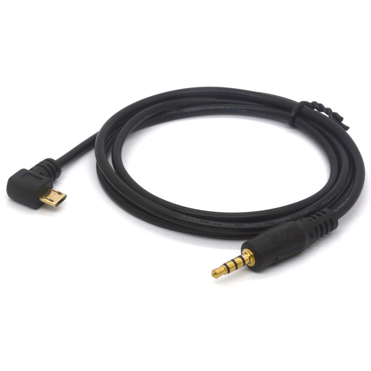 Angled Micro USB To 3.5mm Car AUX Cable, Gold Plated 3.5 Male to Micro USB Male Audio Converter Headphones Extension Cord (4Pole 3.5mm)