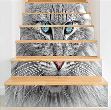 Hhkx100822 Treppen Aufkleber Nette 3d Lebendige Katzen Blaue