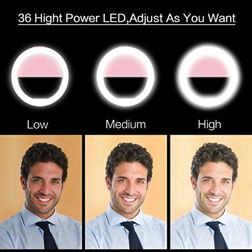 Meifigno Selfie Phone Camera Ring Light with [Rechargable] 36 LED Light, 3-Level Adjustable Brightness On-Camera Video Lights Clips On Night Makeup Light for iPhone iPad Sumsung Galaxy Photography - Thumbnail 3