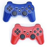 PS3 Controller Wireless 2 Pcs Double Shock Gamepad for Playstation 3, Sixaxis wireless PS3 Controller (Red + Blue)