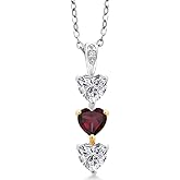 Gem Stone King 925 Silver and 10K Yellow Gold Lab Grown Diamond and Red Rhodolite Garnet Pendant Necklace for Women | 1.44 Cttw | Gemstone April Birthstone | Heart Shape 5MM | With 18 Inch Chain