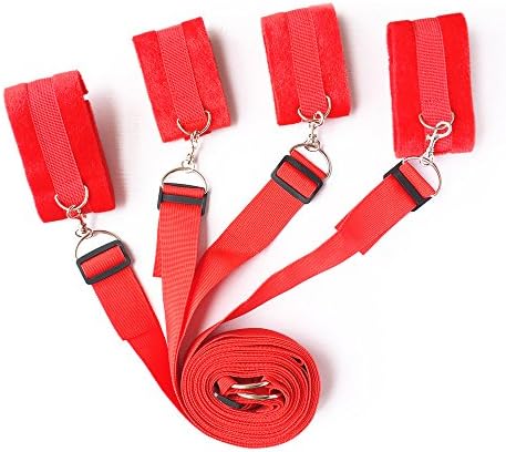 Restraint System Kit Adjustable Under the Bed , Velcro with adjustable soft and Comfortable Cuffs for Leg ankles and wrist , Material is Made of Soft Nylon Material(Red)