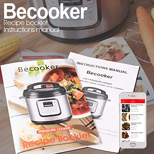 Becooker 4/6/8 Qt 5-in-1 Use Programmable Pressure Cooker, Stainless