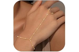 Rotnso Hand Chain Bracelet for Women Dainty 14K Gold/Silver Plated Ring Chain Diamond Cubic Zirconia CZ Beaded Station Bracelet Trendy Simple Fashion Body Jewelry Waterproof Gifts for Her