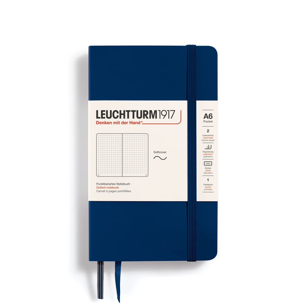 LEUCHTTURM1917 349304 Notebook Pocket (A6) Softcover, 123 Numbered Pages, Squared, Navy