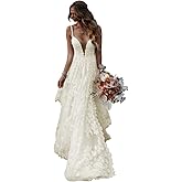 Women's Tulle Boho Wedding Dresses for Bride 2026 Simple Beach Wedding Dress with Train Bridal Gown