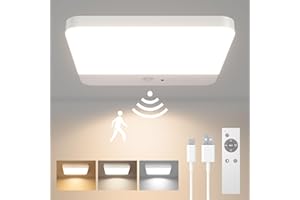 FULEN Motion Sensor Ceiling Light Fixture, Cordless Closet Light Battery Operated, Rechargeable Magnetic Mount LED Shower Light for Bathroom,Stairs,Garage,Hallway,3 Color Temperatures,Remote Control